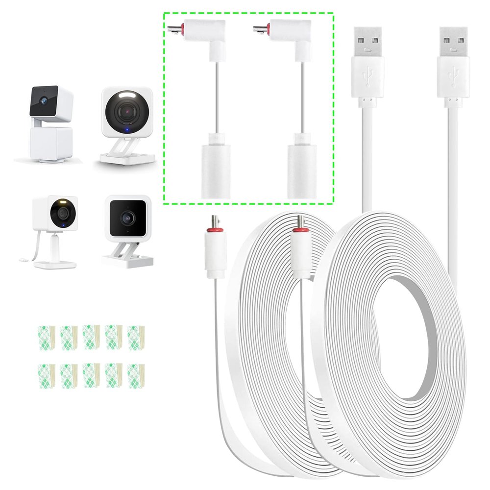 AYIIFEI 10FT Power Extension Cable for Wyze Cam v4, Wyze Cam Pan v3, Wyze OG, Wyze Cam v3, and v3 Pro Indoor/Outdoor, Waterproof Flat Micro USB Charging Power Cord for Security Camera 2 Pack