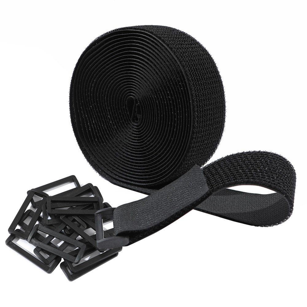 2"x16ft Hook and Loop Cable Securing Straps with 15 Buckles, Free Cut Length | Adjustable | Reusable Fastening Cable Ties, 2 Inch Wide Cinch Strap for Wire, Cord Wraps, Cable Management- Black