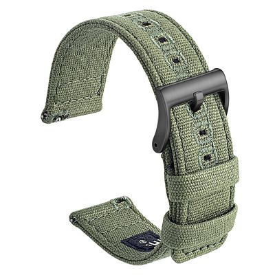 SEURE Canvas Quick Release Watch Band,Cotton Fabric Watch Straps 18mm 19mm 20mm 21mm 22mm 24mm for Men and Women(22,ArmyGreen-black)