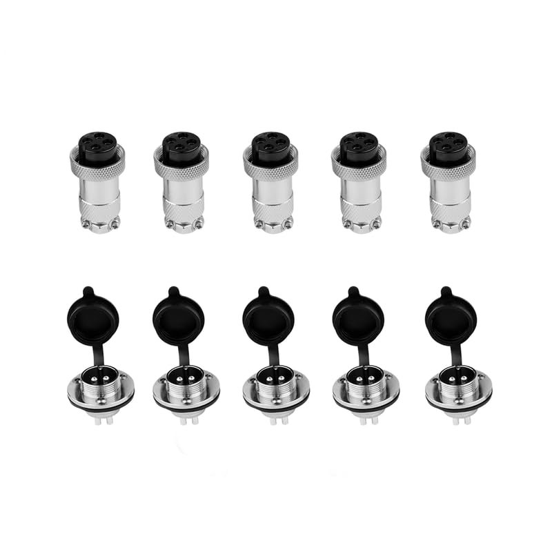 5 Sets GX20 4 Pin Metal Straight Male Female Panel Connector, 20mm Panel Flange Mount Circular Metal Aviation Connector Adapter Plug Socket for Cable Power Connection (5 Sets)