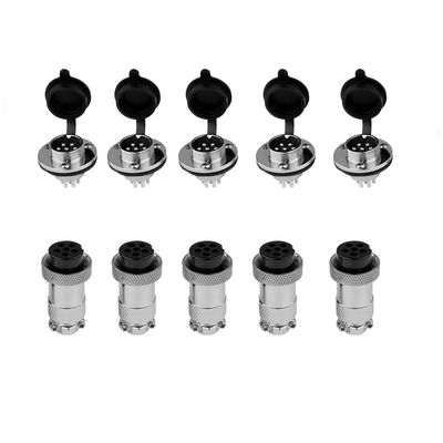 5 Sets GX20 6 Pin Metal Straight Male Female Panel Connector, 20mm Panel Flange Mount Circular Metal Aviation Connector Adapter Plug Socket for Cable Power Connection (5 Sets)
