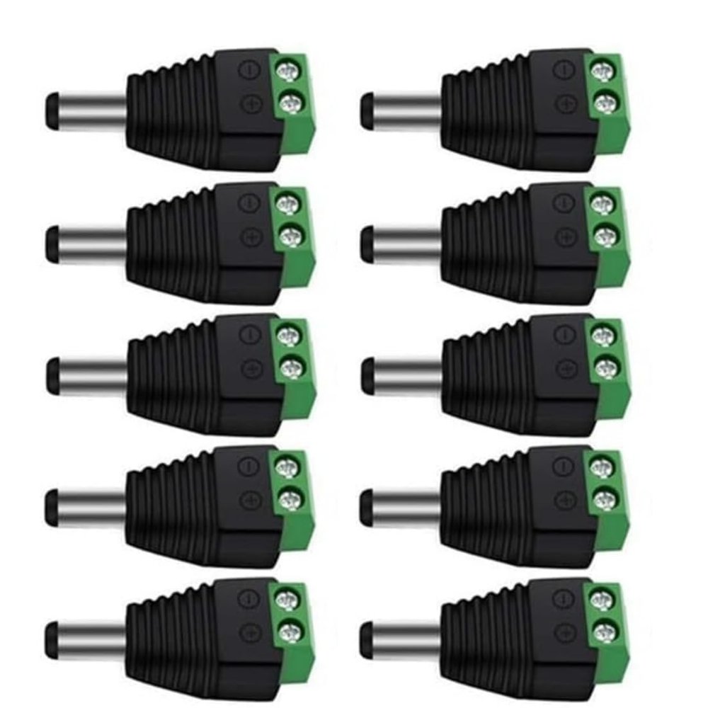 QLXHBOT 12V DC Power Connector 5.5mm x 2.1mm, 10Pcs Male Power Jack Adapter for CCTV Security Camera Cable Wire Adapter