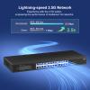 24 Port 2.5G Network Switch with 2x10G SFP, 24x 2.5G Base-T Ethernet Ports, Unmanaged Switch Compatible with 10/100/1000Mbps, 160Gbps Switching Capacity, Metal Housing, Fanless, 19-inch Rack Mount view 4