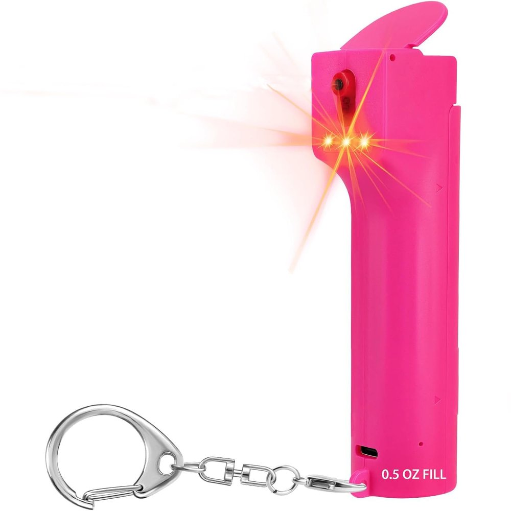 3-in-1 Personal Safety Alarm Pepper Bottle Spray Set for Women,130 dB Siren & Strobe Lights Protect for Lady Anti-Attack Keychain Set,UV Marking Dye & Flip-top Safety Cap,USB Rechargeable (Red)