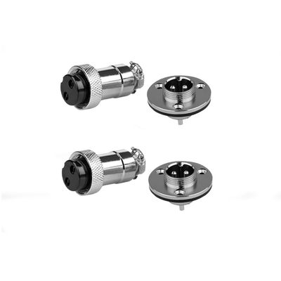2 Sets GX16 2 Pin Metal Straight Male Female Panel Connector, 16mm Panel Flange Mount Circular Metal Aviation Connector Adapter Plug Socket for Cable Power Connection (2 Sets)