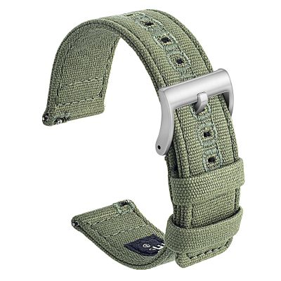 SEURE Canvas Quick Release Watch Band,Cotton Fabric Watch Straps 18mm 19mm 20mm 21mm 22mm 24mm for Men and Women(20,ArmyGreen-silver)