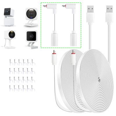 AYIIFEI 26FT Power Extension Cable for Wyze Cam v4, Wyze Cam Pan v3, Wyze OG, Wyze Cam v3, and v3 Pro Indoor/Outdoor, Waterproof Flat Micro USB Charging Power Cord for Security Camera 2 Pack