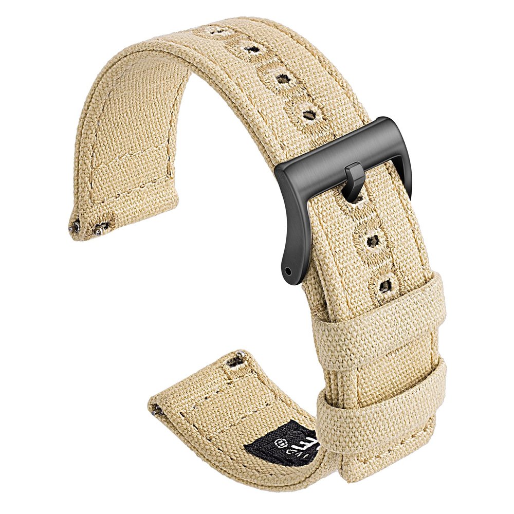 SEURE Canvas Quick Release Watch Band,Cotton Fabric Watch Straps 18mm 19mm 20mm 21mm 22mm 24mm for Men and Women(19,Khaki-black)