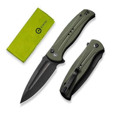 CIVIVI Incindie Pocket Knife for Men, Folding Knife with 3.48" 14C28N Blade Milled G10 Handle for EDC C23053-2 (Green)