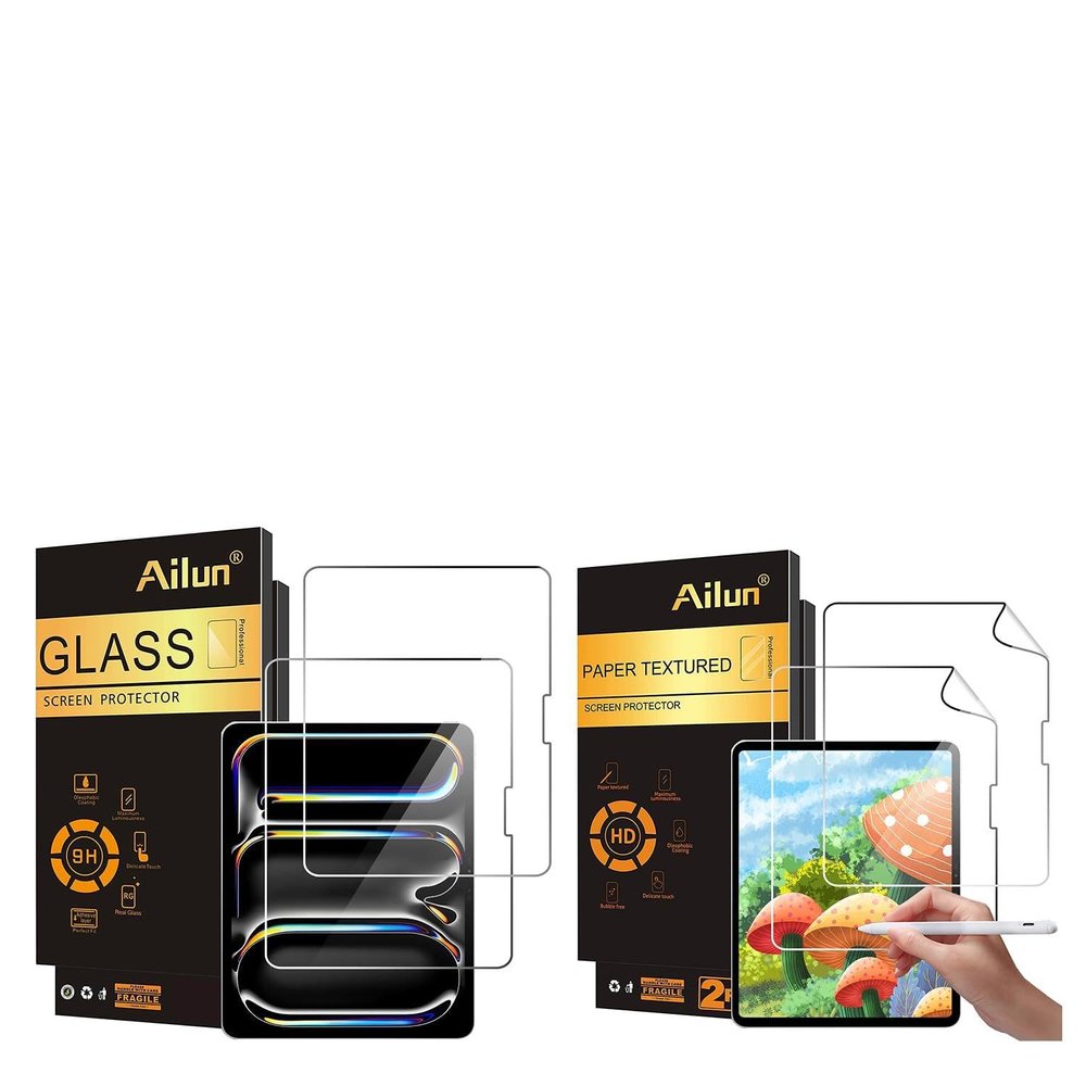 Ailun for iPad Air 13 Inch 2025/2024 7th/6th Gen/Pro13 Inch 2 Pack Paper Textured Screen Protector and 2 Pack Screen Protector for iPad Pro 13 In 2024 7th Generation, iPad Air 13 Inch 6 Generation