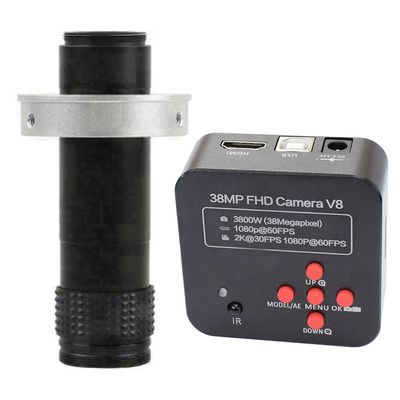 38MP FHD Camera V8 60FPS Industrial Camera Microscope Camera & 120X C-Mount Lens for Cellphone Repair