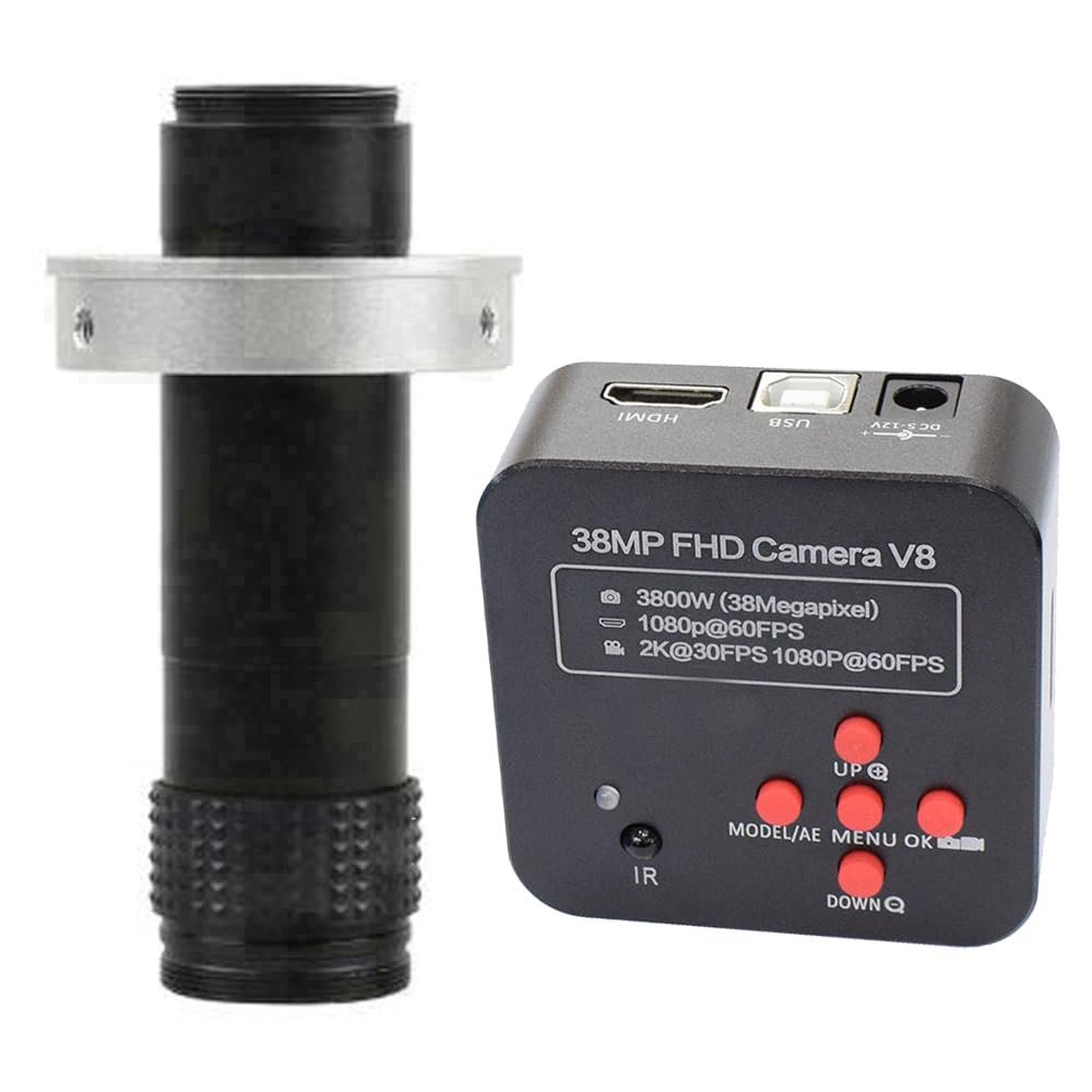 38MP FHD Camera V8 60FPS Industrial Camera Microscope Camera & 120X C-Mount Lens for Cellphone Repair