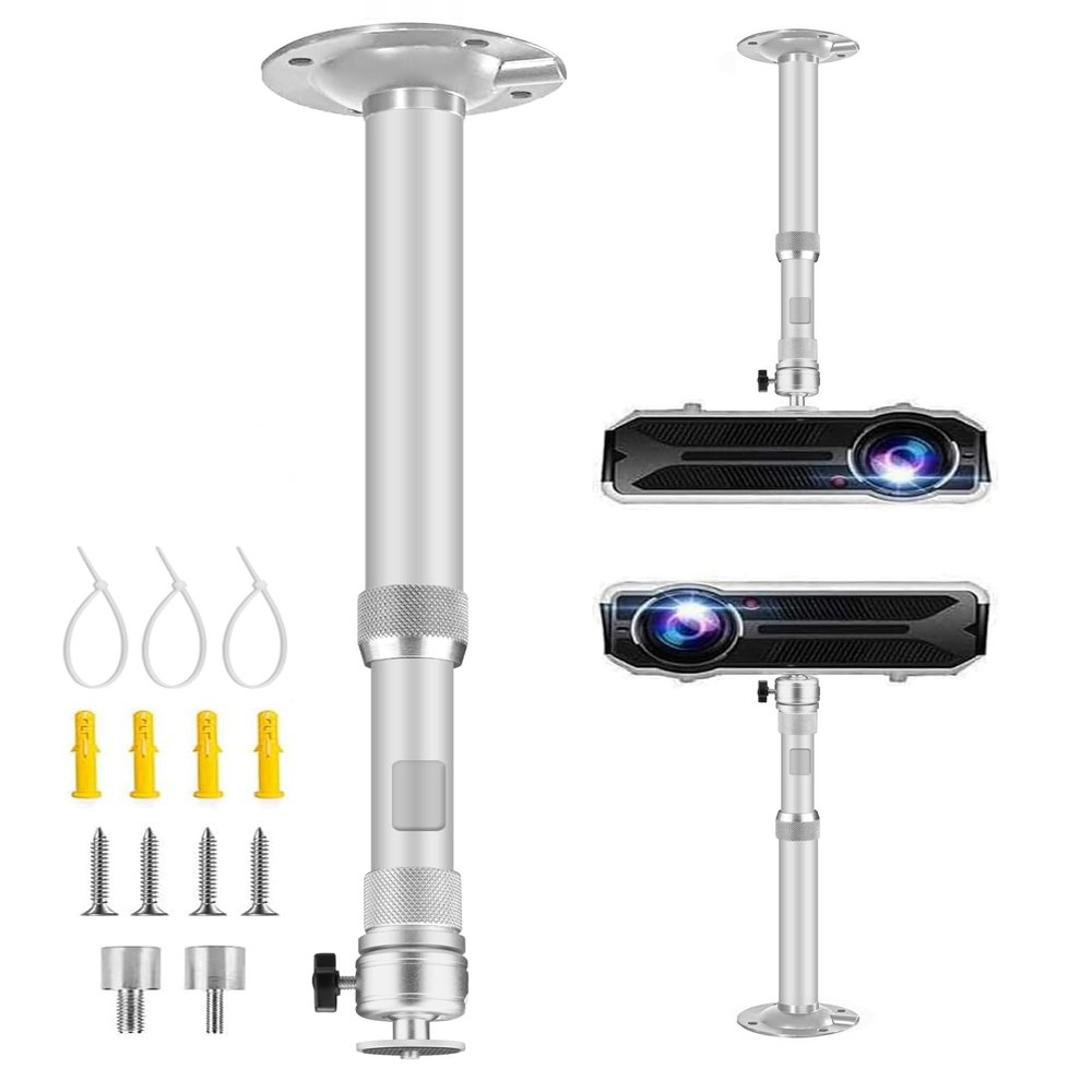 2-Be-Best Projector Ceiling Mount Adjustable Projector Mount Length 16-25.6in / 41-65cm Swivel Projectors Holder Bracket for Mini Projectors CCTV DVR Cameras Silver Upgraded
