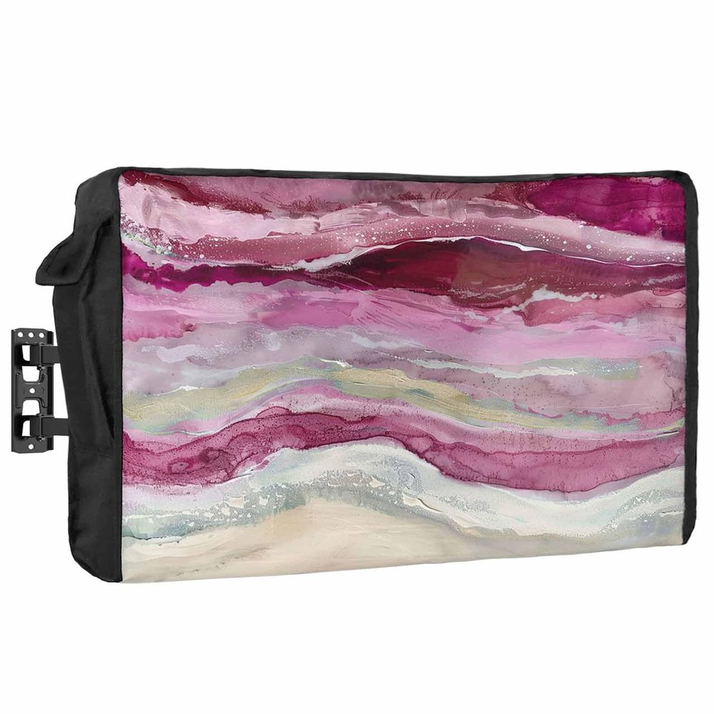 Abstract Red Waterproof Outdoor TV Cover 80-85 Inch Weatherproof,Outside Television Cover TV Screen Protector with Remote Control Pocket,Modern Ombre Ocean Striped Wave Art