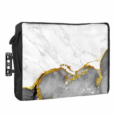 Falaniique Marble Black Grey Waterproof Outdoor TV Cover 48-50 Inch Weatherproof,Outside Television Cover TV Screen Protector with Remote Control Pocket,Minimalist Abstract Gold Modern Art