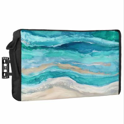 Abstract Turquoise Waterproof Outdoor TV Cover 80-85 Inch Weatherproof,Outside Television Cover TV Screen Protector with Remote Control Pocket,Shabby Chic Summer Grey Beach Wave