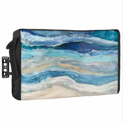 Abstract Blue Waterproof Outdoor TV Cover 30-32 Inch Weatherproof,Outside Television Cover TV Screen Protector with Remote Control Pocket,Modern Gradient Waves Summer Watercolor