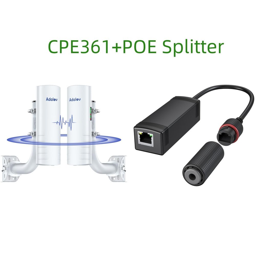 5KM Wireless Bridge with 2 x 1Gbs Ports and Bracket Mounts for Network Extend, AdaLov CPE361+ AdaLov 2PCS 48v to 24-Volt Converter to 24V POE Adapter for Surveillance Camera, Wireless AP