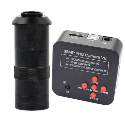 38MP FHD Camera V8 60FPS Industrial Camera Microscope Camera & 100X C-Mount Lens for Cellphone Repair
