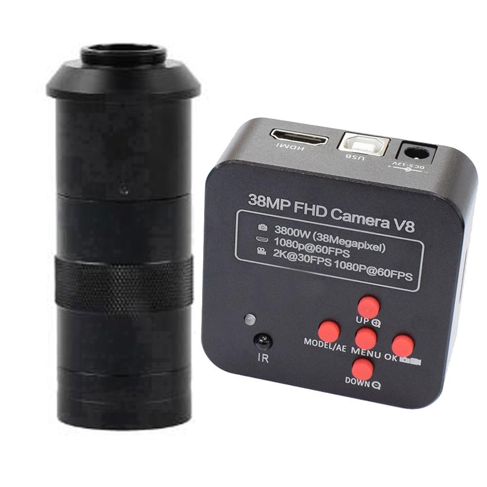 38MP FHD Camera V8 60FPS Industrial Camera Microscope Camera & 100X C-Mount Lens for Cellphone Repair