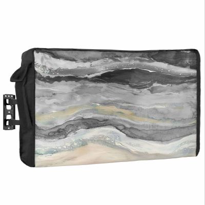 Abstract Gray Waterproof Outdoor TV Cover 40-43 Inch Weatherproof,Outside Television Cover TV Screen Protector with Remote Control Pocket,Beach Wave Striped Minimalist Graffiti Art