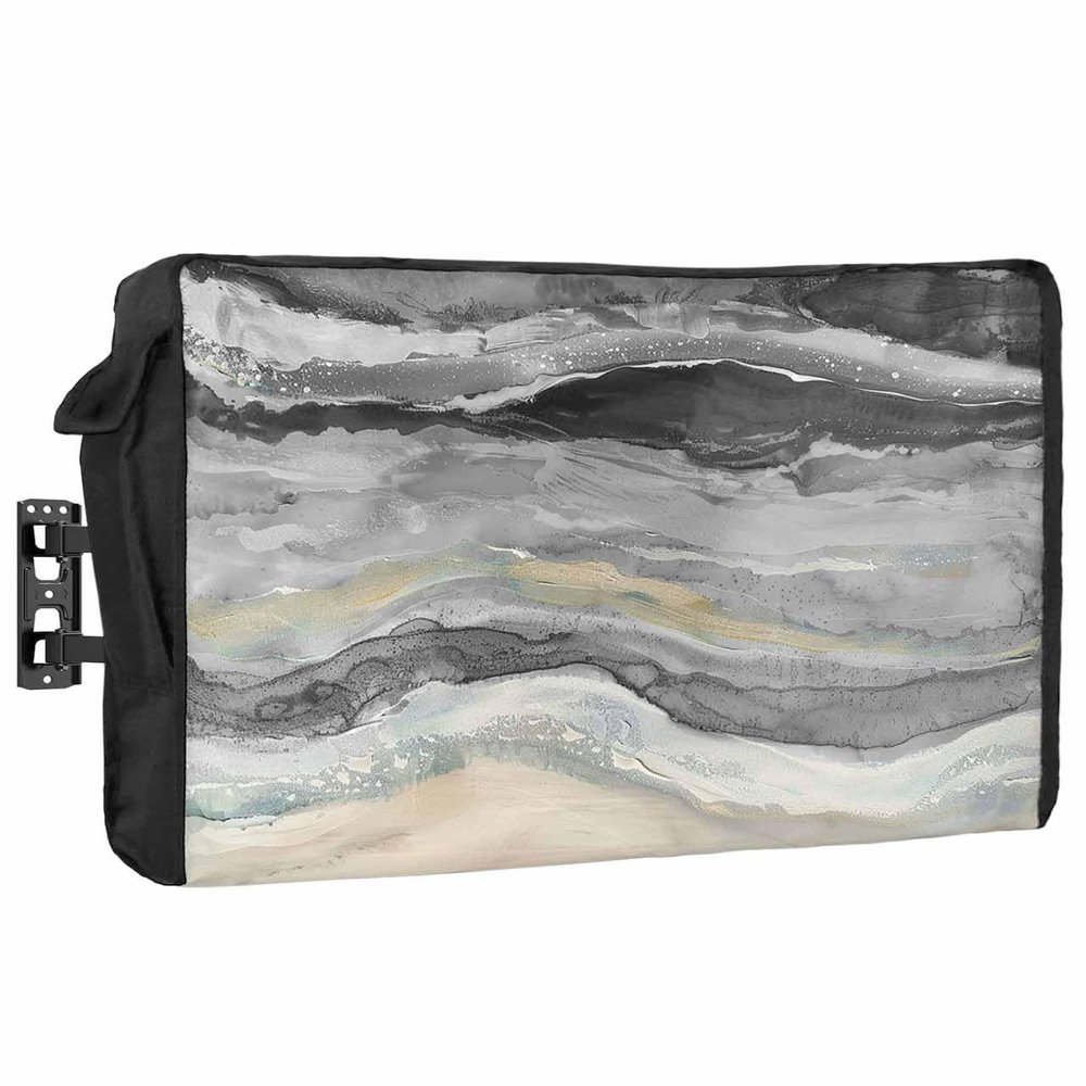 Abstract Gray Waterproof Outdoor TV Cover 40-43 Inch Weatherproof,Outside Television Cover TV Screen Protector with Remote Control Pocket,Beach Wave Striped Minimalist Graffiti Art