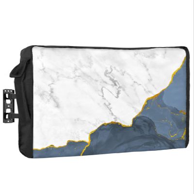 Marble Blue Haze Waterproof Outdoor TV Cover 30-32 Inch Weatherproof,Outside Television Cover TV Screen Protector with Remote Control Pocket,Modern Abstract Gold White Gray
