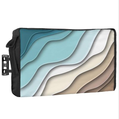 Geometric Ombre Blue Green Ocean Seawaves Waterproof Outdoor TV Cover 36-39 Inch Weatherproof,Outside Television Cover TV Screen Protector with Remote Control Pocket,Abstract Modern Brown Art
