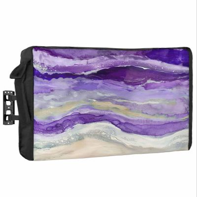 Abstract Purple Waterproof Outdoor TV Cover 30-32 Inch Weatherproof,Outside Television Cover TV Screen Protector with Remote Control Pocket,Gradient Grey Geometric Stripes Wave