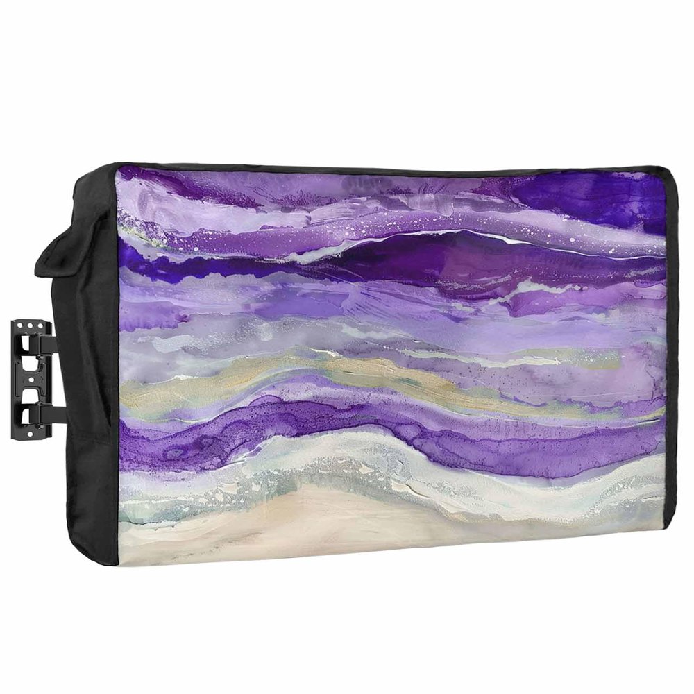 Abstract Purple Waterproof Outdoor TV Cover 30-32 Inch Weatherproof,Outside Television Cover TV Screen Protector with Remote Control Pocket,Gradient Grey Geometric Stripes Wave