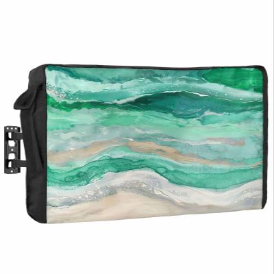 Abstract Green Waterproof Outdoor TV Cover 70-72 Inch Weatherproof,Outside Television Cover TV Screen Protector with Remote Control Pocket,Rustic Country Coastal Ombre Stripe Grey