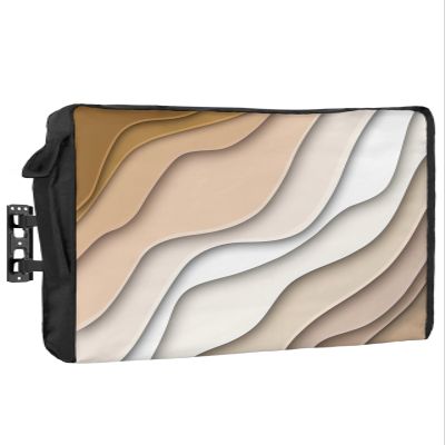 Abstract Ocean Seawaves Waterproof Outdoor TV Cover 30-32 Inch Weatherproof,Outside Television Cover TV Screen Protector with Remote Control Pocket,Modern Ombre Brown White Geometric Color Art