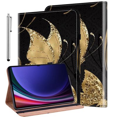 ALILANG Case for Samsung Galaxy Tab S10 Ultra/Tab S9 Ultra/Tab S8 Ultra 14.6-Inch, PU Leather Shockproof Folding Stand Cover with Card Holder and Pen Holder -Gold Butterfly