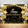 10x6.5ft Happy Anniversary Backdrop Black and Gold Balloons Glitter Spots Photography Background Wedding Anniversary Party Banner Decoration Supplies Photo Booth Props view 1