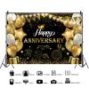 10x6.5ft Happy Anniversary Backdrop Black and Gold Balloons Glitter Spots Photography Background Wedding Anniversary Party Banner Decoration Supplies Photo Booth Props view 2