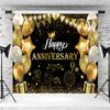10x6.5ft Happy Anniversary Backdrop Black and Gold Balloons Glitter Spots Photography Background Wedding Anniversary Party Banner Decoration Supplies Photo Booth Props view 3