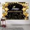 10x6.5ft Happy Anniversary Backdrop Black and Gold Balloons Glitter Spots Photography Background Wedding Anniversary Party Banner Decoration Supplies Photo Booth Props view 4