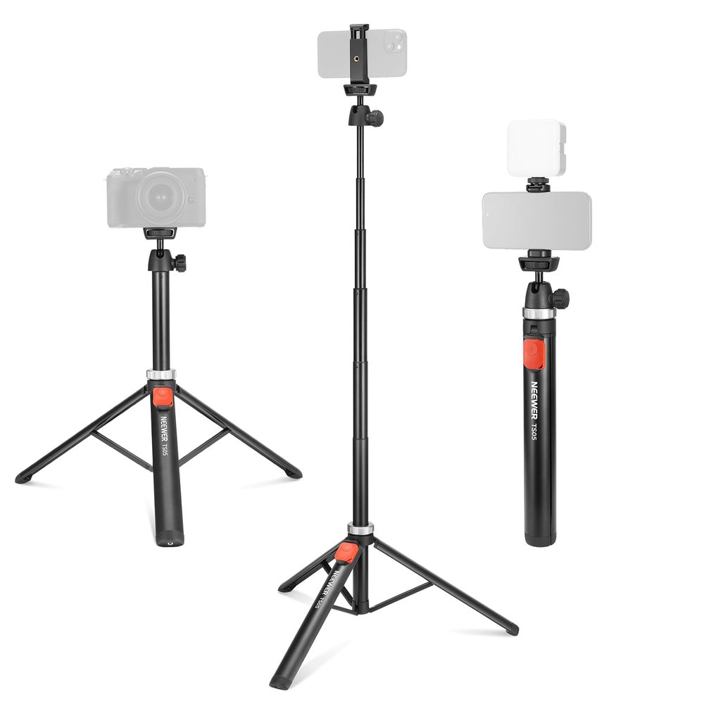 NEEWER Tripod for Cell Phone & Camera with Remote & Phone Holder Compatible with iPhone GoPro Canon Sony DSLR, 62.9" All Metal Portable Selfie Stick Travel Vlog Stand for Video Recording, TS05