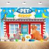 10x6.5ft Pet Shop Backdrop Cartoon Cats Dogs Birds Shop Photography Background Boys Girls 1st Birthday Party Decoration School Play Wallpaper Photo Booth Props view 1