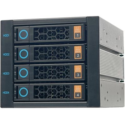 DirectNine Basics Zhenloong 4-Bay Hard Drive cage Support 3.5"/2.5" SAS and SATA3 or U.2 NVMe SSD hot swappable Storage modules occupying 3x5.25 Optical Drive Positions in The Chassis SFF8643 and SFF8654*2