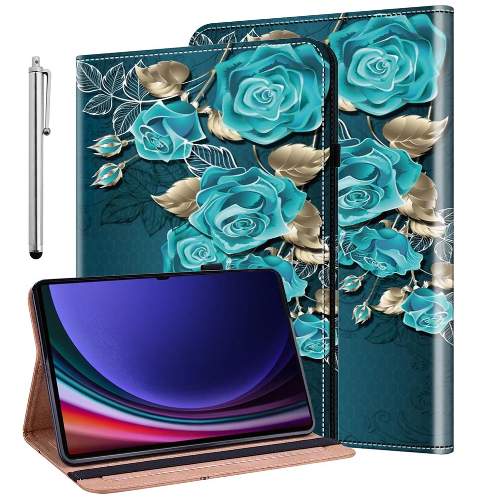 ALILANG Case for Samsung Galaxy Tab S10 Ultra/Tab S9 Ultra/Tab S8 Ultra 14.6-Inch, PU Leather Shockproof Folding Stand Cover with Card Holder and Pen Holder -Blue Rose