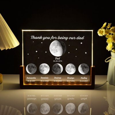 WOMB Personalised Crystal Moon Phase Lamp for Mother's Day Father's Day,Personalized Moon Phase Night Light by Date for Dad,Daughter for Dad,Customized Father's Day (7 Color,7.9" x 6"/20cm x 15cm)