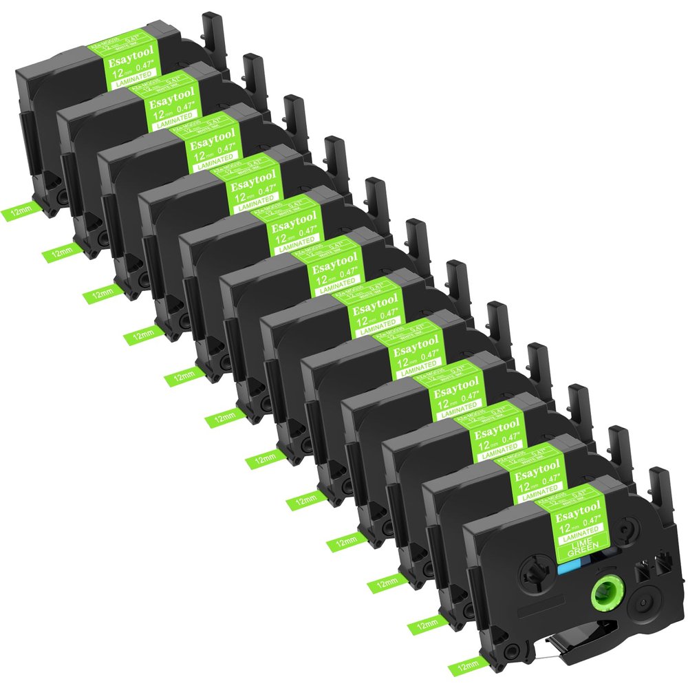Esaytool 12 Pack Compatible with P-Touch TZe-MQG35 TZ-MQG35 White on Lime Green 12mm 0.47'' Laminated Label Tape Replacement for Ptouch PT-H100 PT-D200 D210 D400 PT-P700 PT-1000 PT-2030 Label Maker
