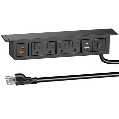 Under Desk Power Strip with 20W USB C, QBA 8-in-1 Desk Outlet Station, 4 AC Outlets, 2 USB-C, 2 USB-A, 6FT Cable, Desk Mount Power Strip for Home Office Conference, ETL Listed(Black)