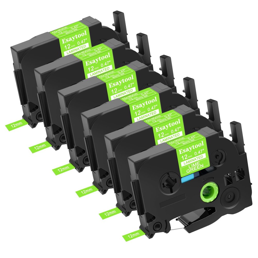 Esaytool 6 Pack Compatible with P-Touch TZe-MQG35 TZ-MQG35 White on Lime Green 12mm 0.47'' Laminated Label Tape Replacement for Ptouch PT-H100 PT-D200 D210 D400 PT-P700 PT-1000 PT-2030 Label Maker