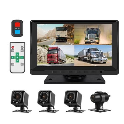 VSYSTO 4CH Backup Camera, 7'' Monitor 1/2/3/4 Split Screen Display Truck Dash Cam Vehicle DVR 720P Front & Sides & Rear Camera Infrared Night Vision Lens for Semi Trailer Van Tractor RV (Black-X7H)