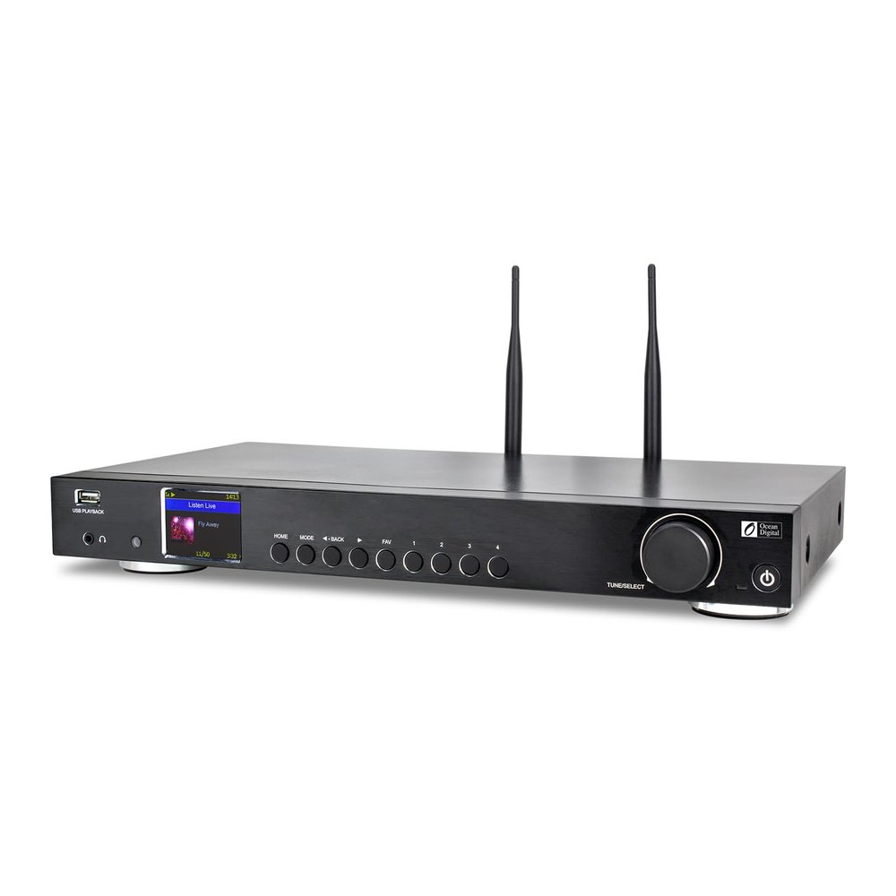 Ocean Digital WR-50 Internet Radio Tuner Component Wi-Fi, Ethernet LAN, Podcasts, Stereo Outputs to Connect Hi-Fi System, Bluetooth Receiver, USB Playback, Remote Control, 2.4" Color Display