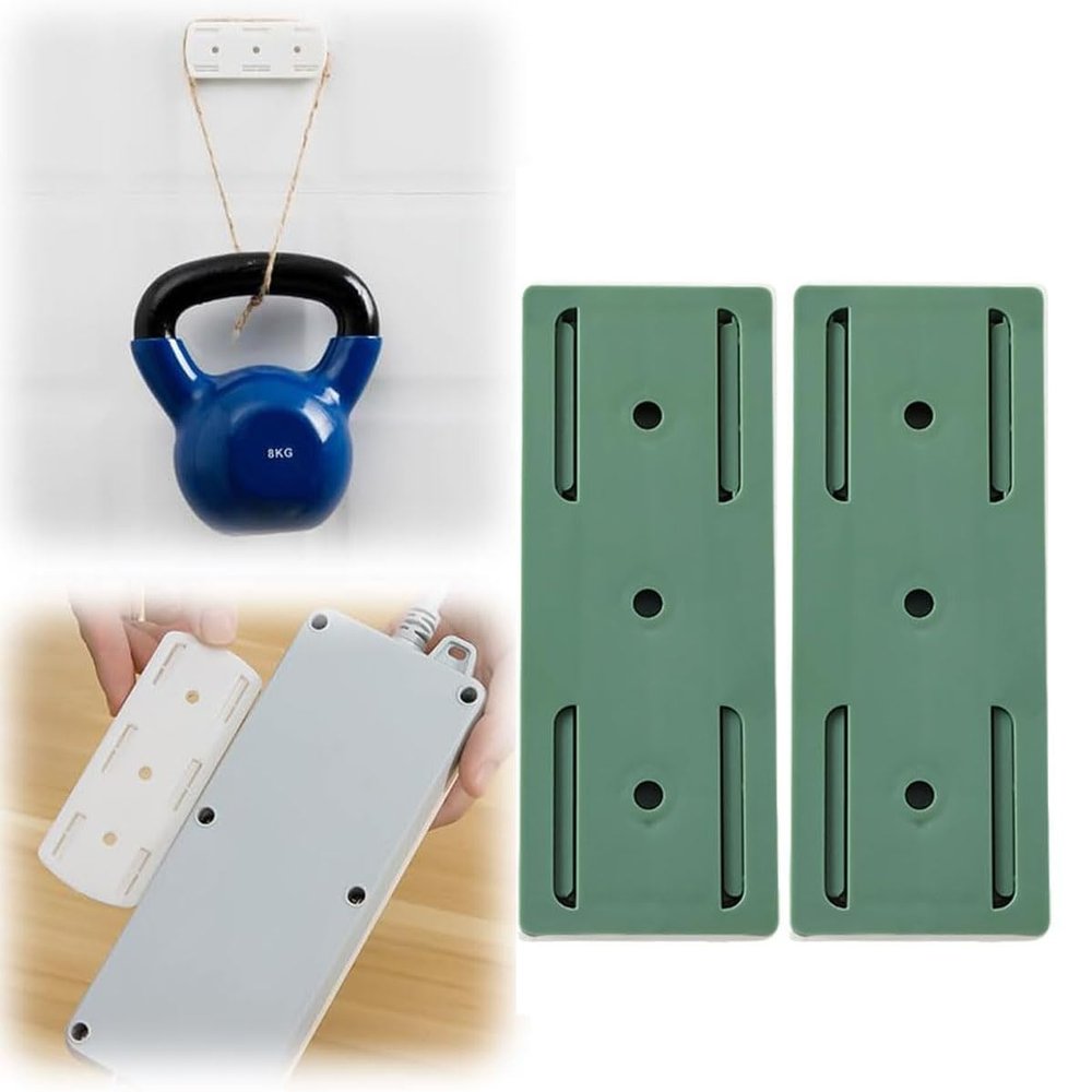 Adhesive Punch-Free Socket Holder, Power Strip Holder Wall Mount, 2024 Upgraded Self-Adhesive Desktop Socket Fixer for WiFi Routers, Remotes (Green*2PCs)