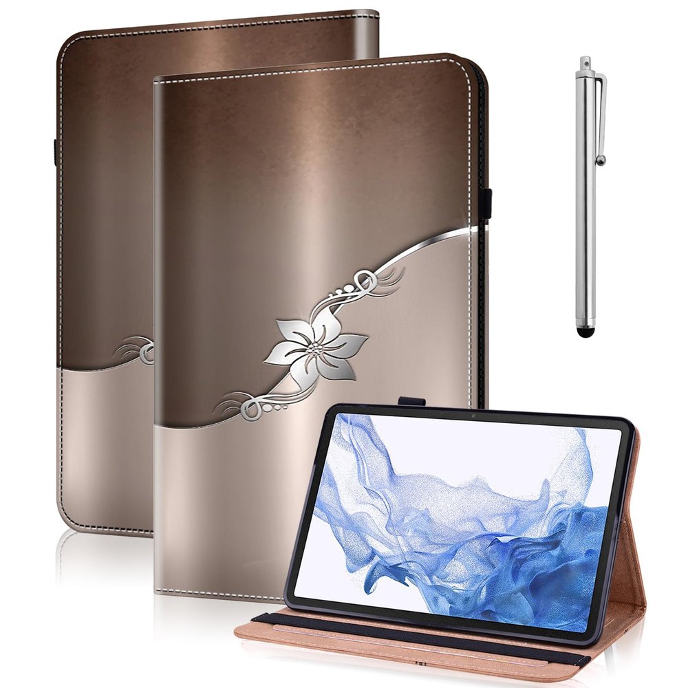 VODEFOX Case for Samsung Galaxy Tab A11 + Plus/A9 + Plus 5G 11 Inch 2025/2023, PU Leather Multi-Angle Smart Stand Pocket Tablet Cover with Card Slots - Silver Flower