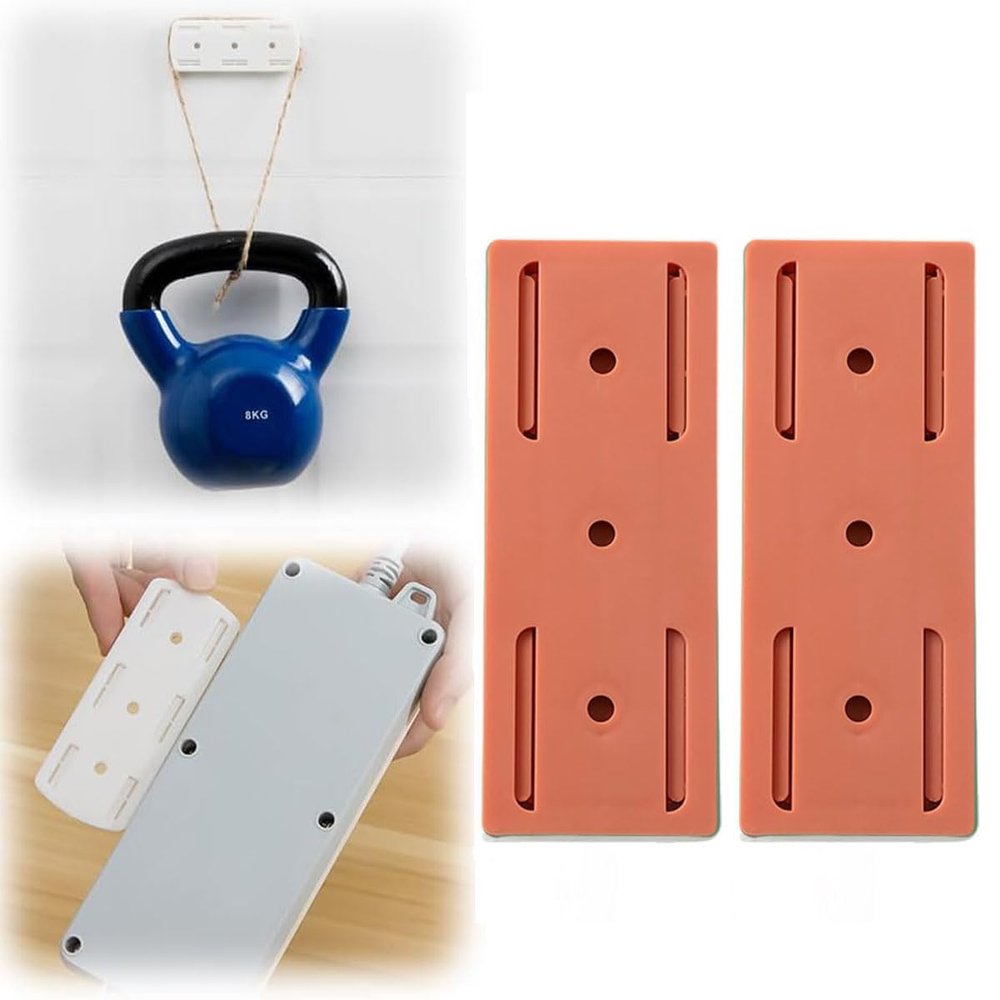 Adhesive Punch-Free Socket Holder, Power Strip Holder Wall Mount, 2024 Upgraded Self-Adhesive Desktop Socket Fixer for WiFi Routers, Remotes (Pink*2 PCs)